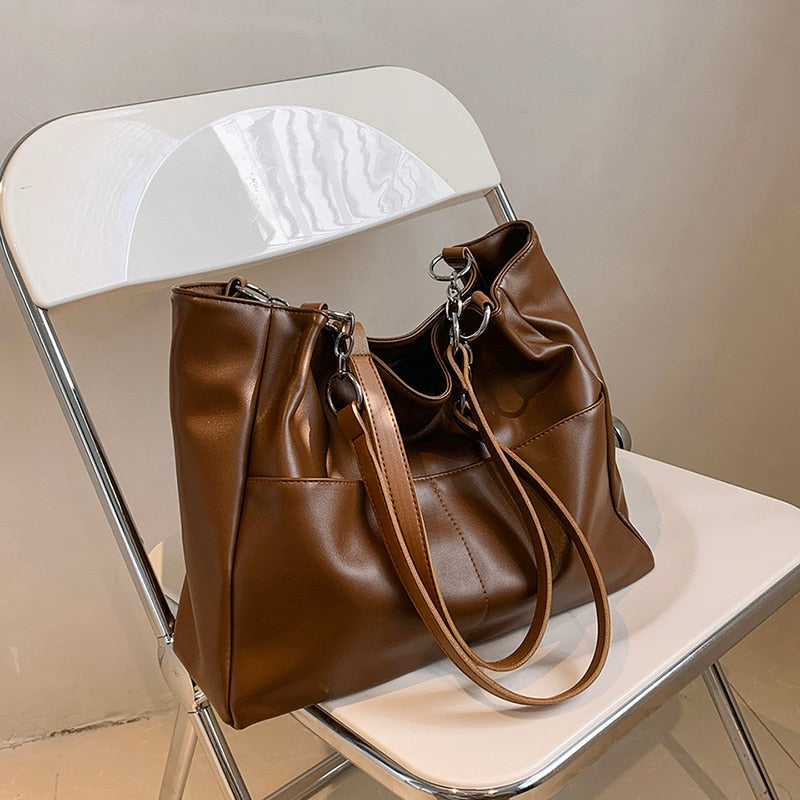 Vintage PU leather tote bag
