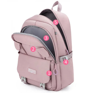 Black Large Nylon Multifunction School Backpack with Zipper Closure