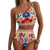 Vue d'ensemble du bikini taille haute asymétrique avec imprimé floral