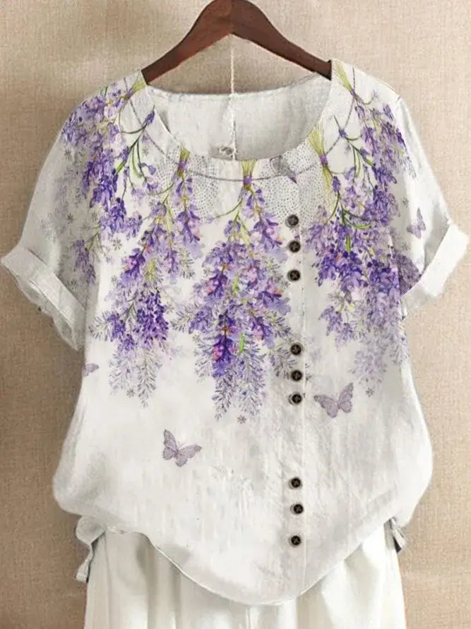 Blouse Blanche Été Rétro en Coton et Chanvre