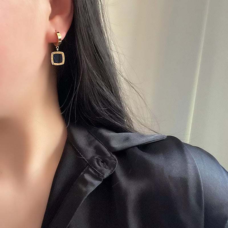 Boucles d'oreilles pendantes style Corréen en acier inoxydable
