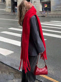 Écharpe Épaisse Femme Hiver Style Classique Polyester Doux à Franges Chaudes