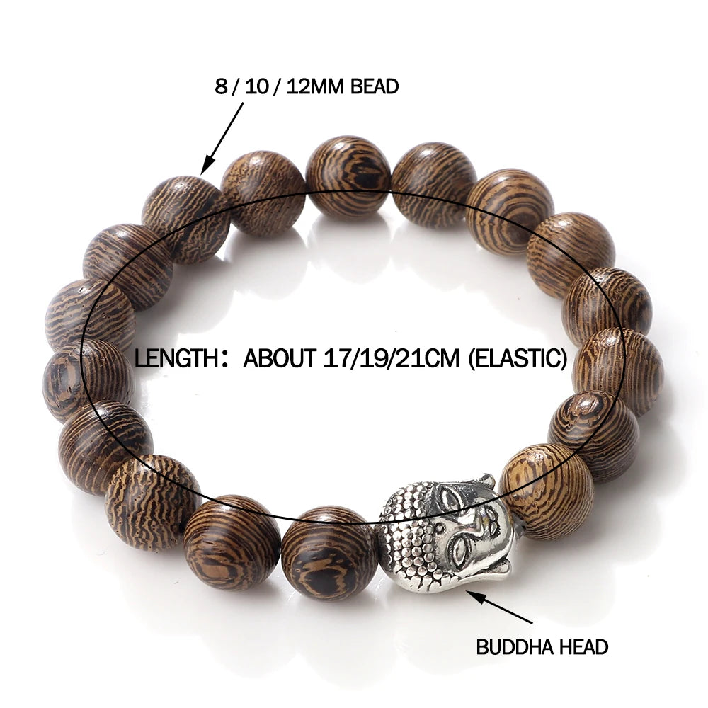 Wooden bead bracelet with Buddha head