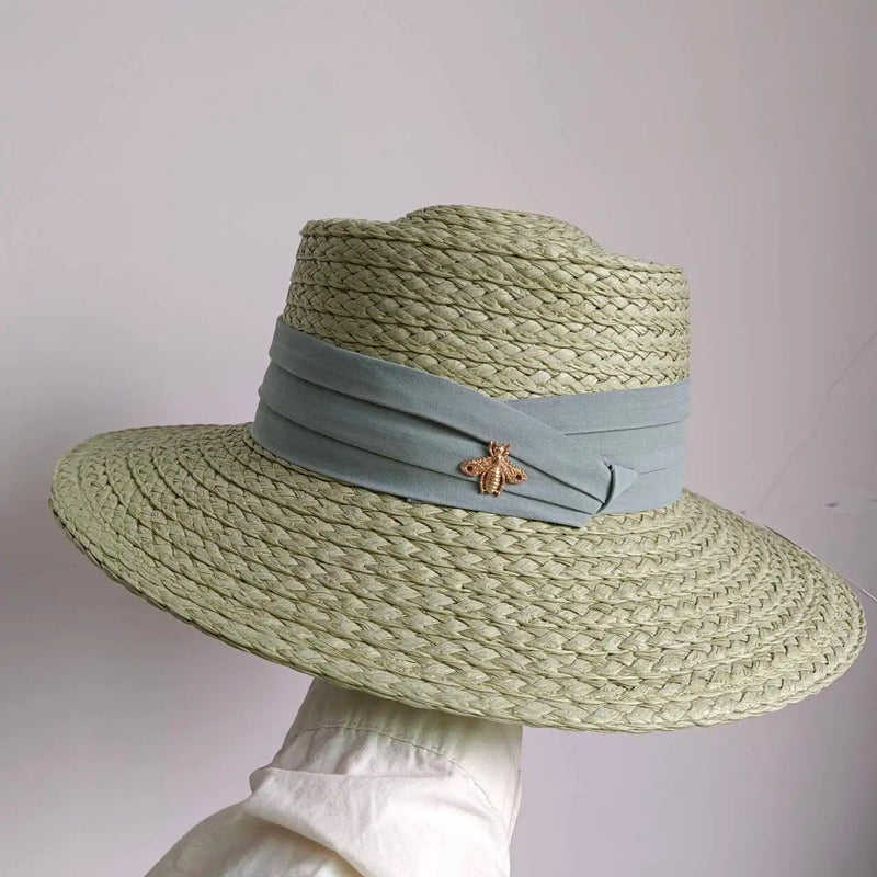 Chapeau en paille d'été à bord plat pour femme