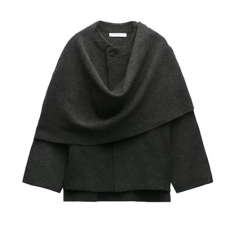 Veste Tricotée Femme Asymétrique avec Écharpe