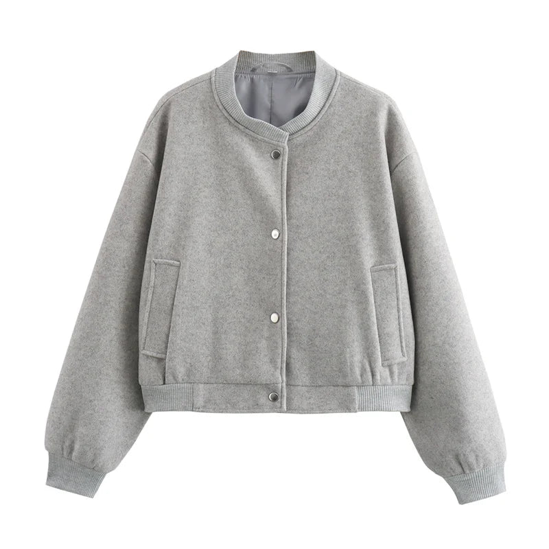 Veste Bomber Femme Manches Longues Beige et Noir