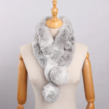 Écharpe Femme en Fourrure de Lapin Véritable Style Hiver avec Pompons Chauds