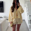 Chic Long Sleeve Set With V-Neck Top And High Waisted Shorts