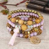 Ensemble de bracelets bohèmes avec perles noires et marron, breloque argentée et perles en bois