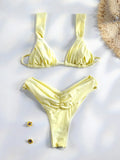 Bikini triangle plissé jaune soleil pour femme