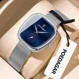 Montre POEDAGAR femme cadran bleu bracelet maille argenté