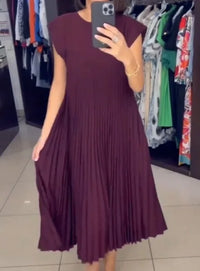 Robe Longue Évasée Plissée Taille Ample