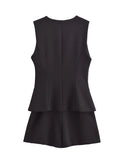 Ensemble Femme À Col Rond Sans Manches Taille Haute Unie Casual