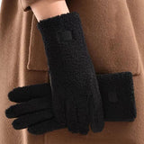 Gants D’Hiver Femme Effet Peau De Mouton Toucher Écran Épais Doublé Polaire