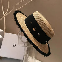 Chapeau en paille d'été à bord plat pour femme