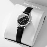 Montre femme bracelet cuir noir cadran noir avec boîtier non inclus
