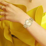 Gros plan sur le bracelet en maille d'acier inoxydable de la montre WWOOR