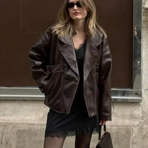 Veste Vintage en Similicuir Bordeaux pour Femme