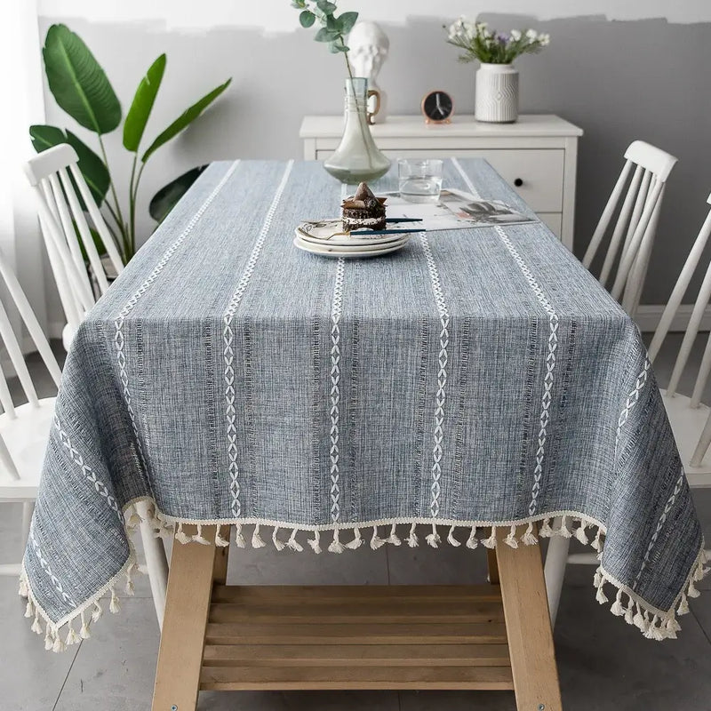 Stain Resistant Striped Cotton Linen Tablecloth