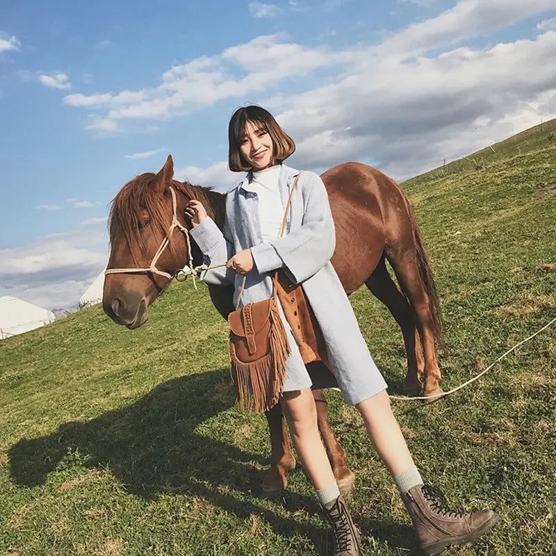 Sac à Franges et Pompons en Simili-Cuir