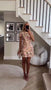 Robe Courte en Polyester Élégante à Paillettes Col Rond Manches Courtes Ajustée
