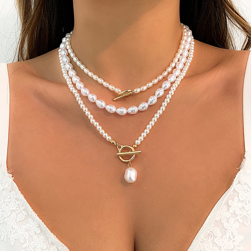 Ensemble de 3 colliers en perles avec pendentifs pour femmes