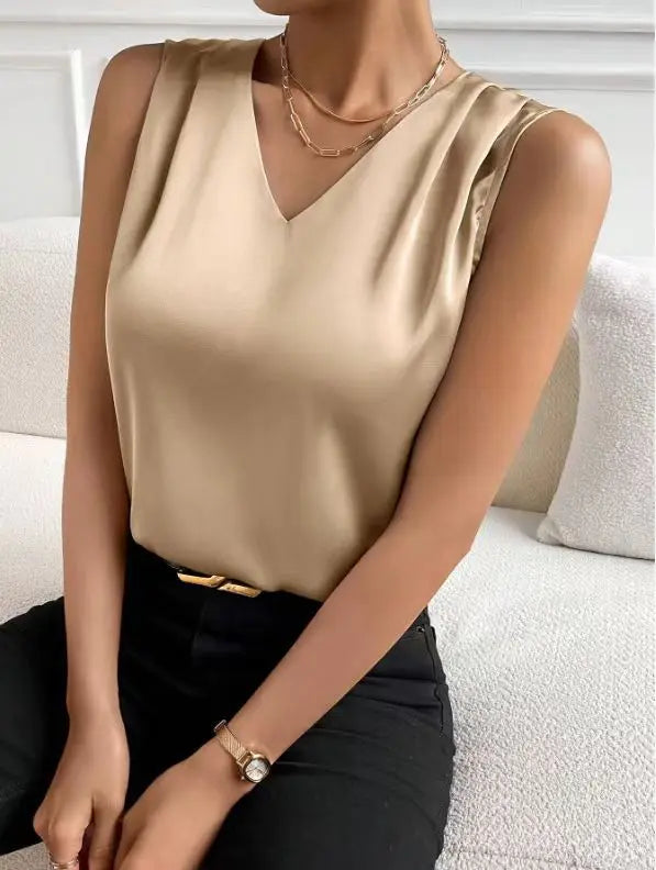 Chemisier Élégant d'Été en Satin et Chiffon pour Femmes