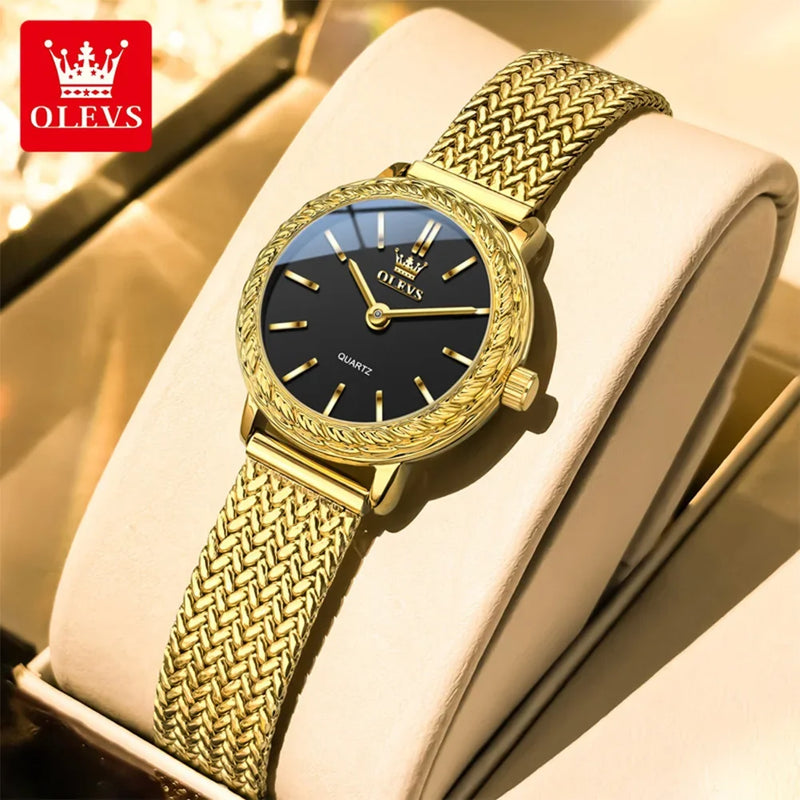 Montre femme OLEVS dorée avec cadran noir élégant