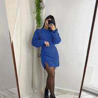 Robe Mini en Maille à Manches Longues