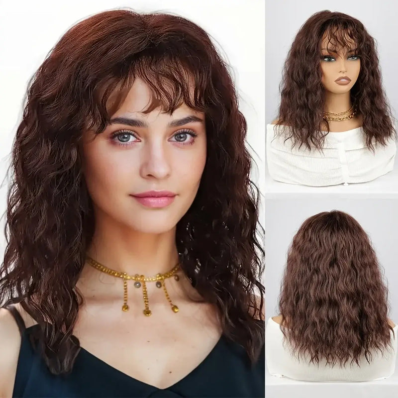 Perruque Bouclée Brune Ondulée