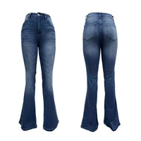 Jean élégant pour filles, couleur unie, taille haute, ajusté et évasé.