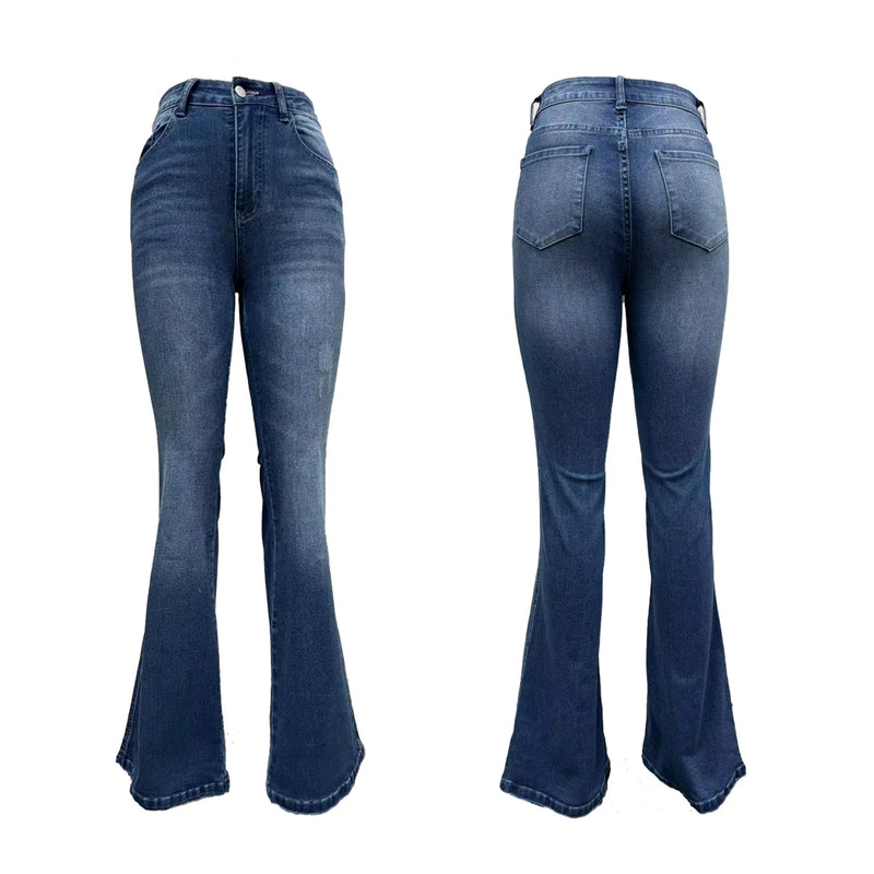 Jean élégant pour filles, couleur unie, taille haute, ajusté et évasé.