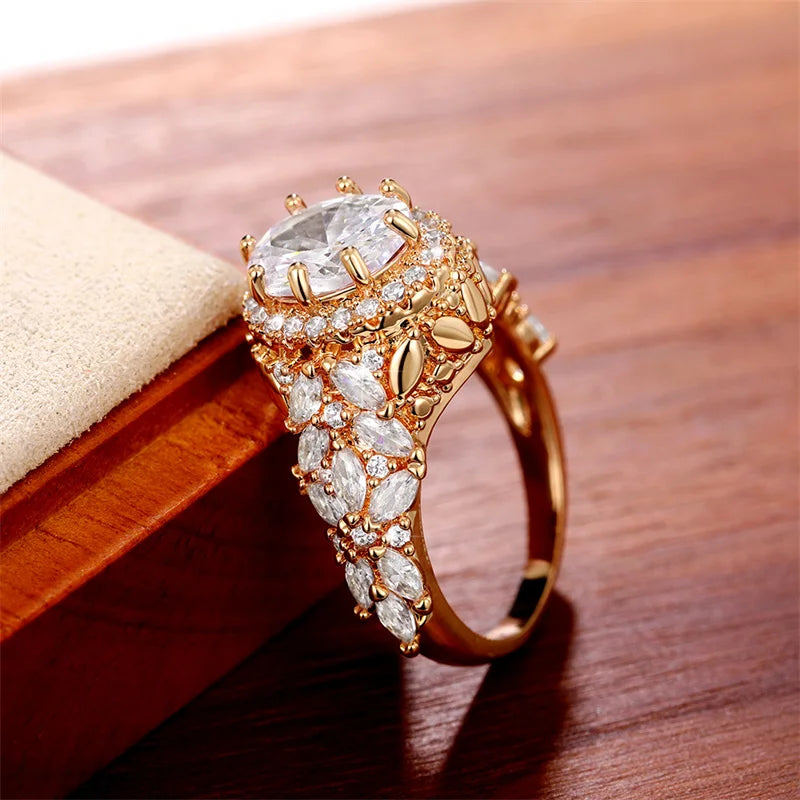Luxurious gold-tone cubic zirconia wedding ring.