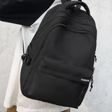 Black Large Capacity Nylon Backpack Simple Style for High School and College