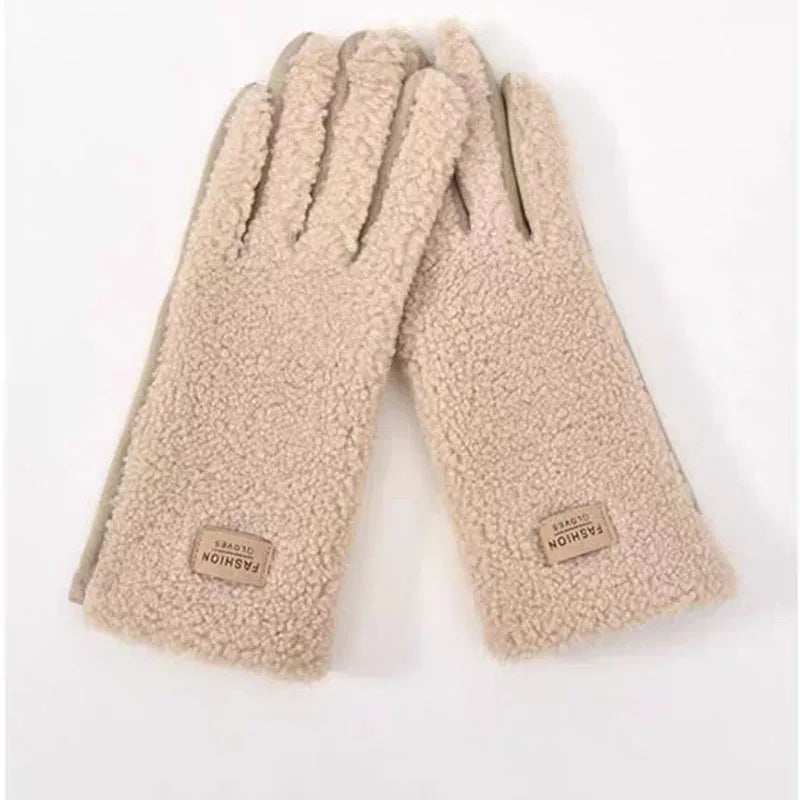 Gants D’Hiver Femme Effet Peau De Mouton Toucher Écran Épais Doublé Polaire