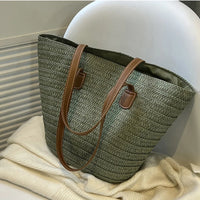 Sac cabas pour femme en paille tressée avec anse supérieure