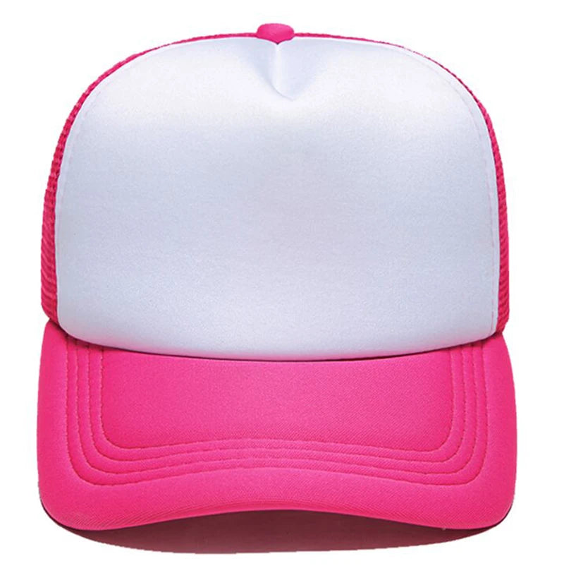 Casquette trucker maille rose vif et blanc unie Emakujitia