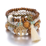 Ensemble de bracelets bohèmes avec perles oranges et marron, breloque argentée et perles en bois