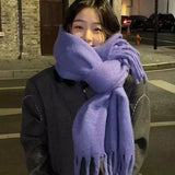 Écharpe Longue Femme Hiver Polaire Style Pashmina Unie Grosse Frange Douce