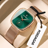 Montre POEDAGAR femme cadran vert bracelet maille or rose