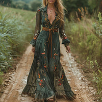 Robe Vintage à Motif Imprimé Plissée Décontractée Femme