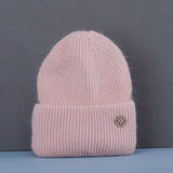 Bonnet Hiver Femme en Fourrure de Lapin Tricoté Chaud Style Minimaliste