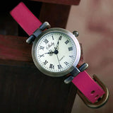 Montre vintage femme Emakujitia avec bracelet en cuir rose et cadran chiffres romains