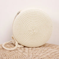 Sac d'été en paille tressée pour femmes - Sac bandoulière rond