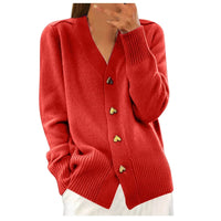 Pull d'Automne à Col en V et Boutons pour Femme
