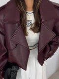 Veste Courte en Cuir Rouge Bordeaux pour Femmes