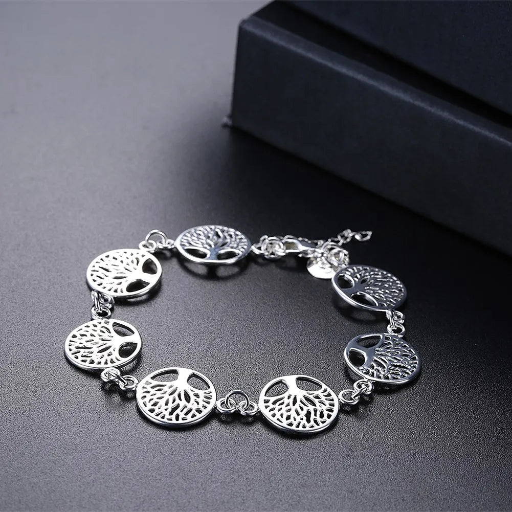 925 Sterling Silver Tree Flower Bracelet - Timeless Elegance