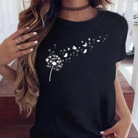 T-shirt Femme à Manches Courtes avec Imprimé Pissenlit
