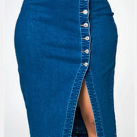 Jupe Mi-Longue en Jean Moulante Taille Haute