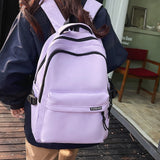 Black Large Capacity Nylon Backpack Simple Style for High School and College